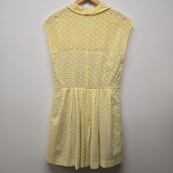 Vintage Betsey Johnson Dress Yellow Eyelet Embroidered Collared A-Line Size 8 - Picture 3 of 15